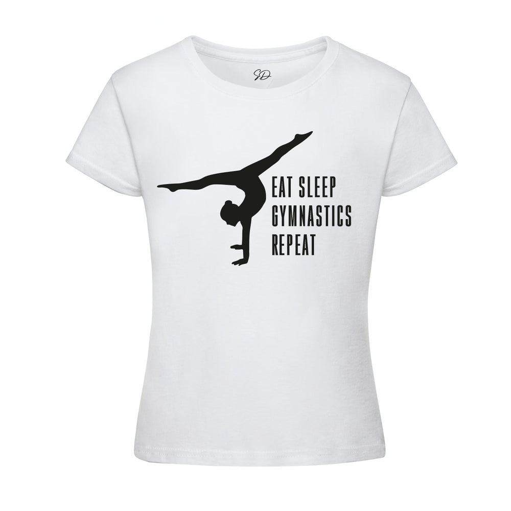 T-Shirt Wit Turnen Eat Sleep Repeat, Met naam (+€3,00)
