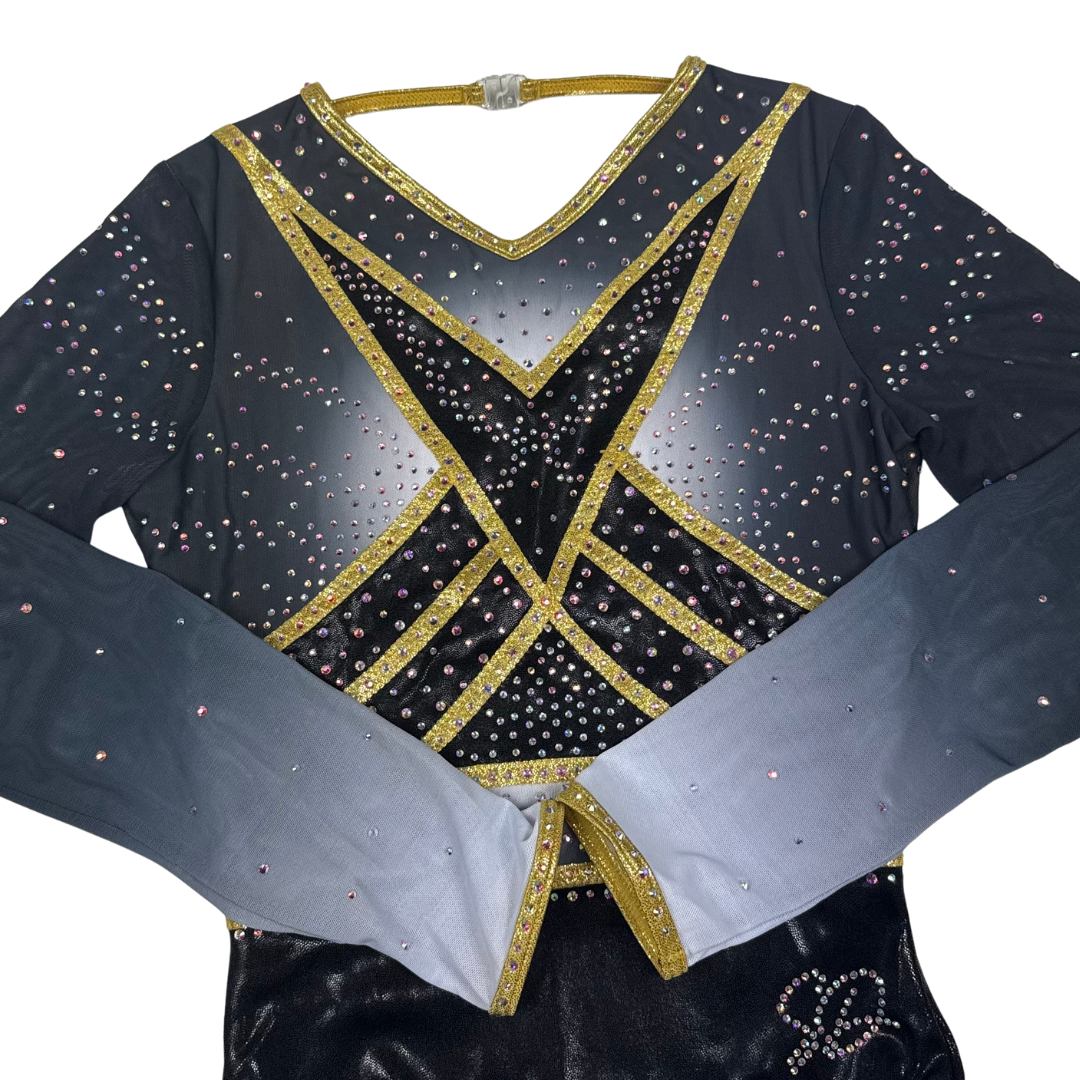 Gymnastics leotard Fem Gold Black Long Sleeve