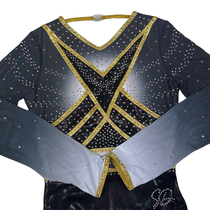 Gymnastics leotard Fem Gold Black Long Sleeve