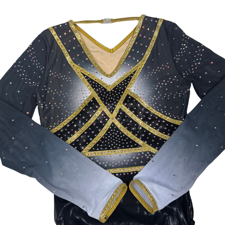 Gymnastics leotard Fem Gold Black Long Sleeve