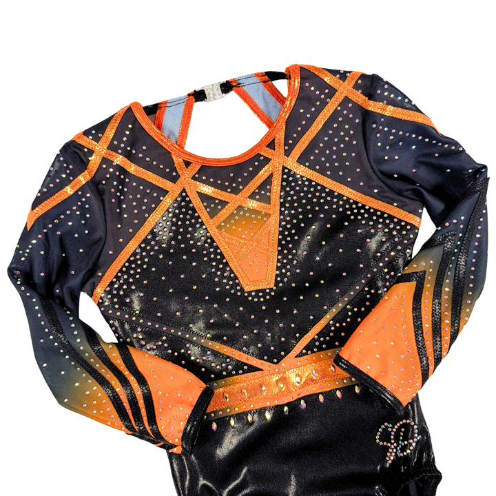 Justaucorps Julia Noir Orange Manches Longues