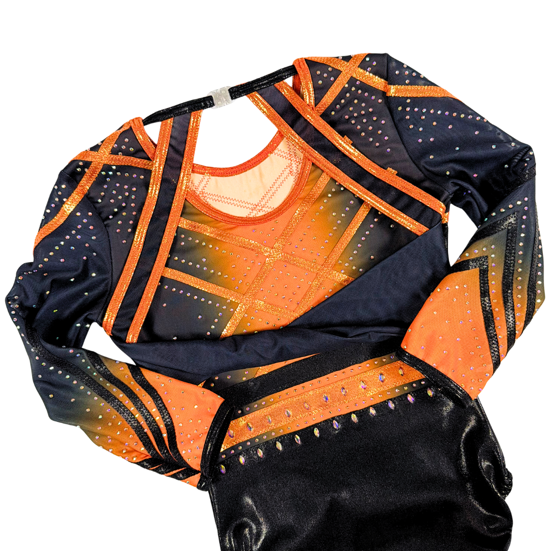 Justaucorps Julia Noir Orange Manches Longues