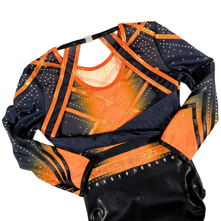 Justaucorps Julia Noir Orange Manches Longues