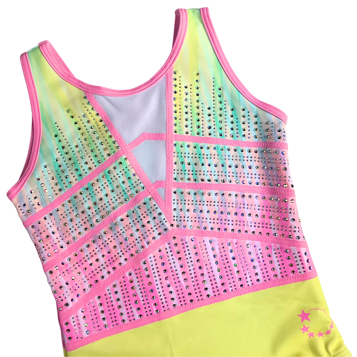 Justaucorps de gymnastique Little Stars Prism jaune et rose