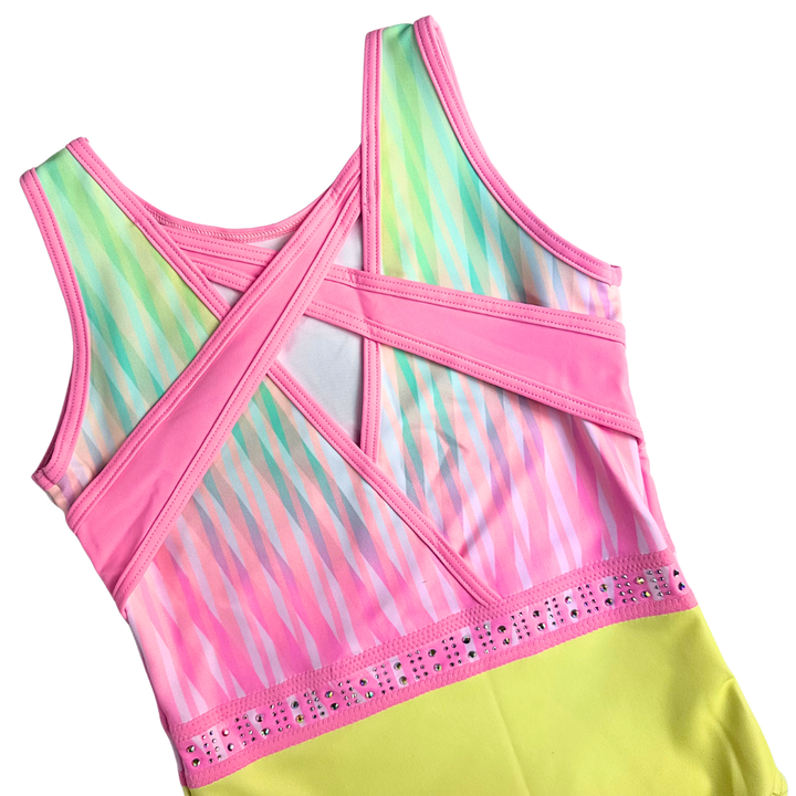 Justaucorps de gymnastique Little Stars Prism jaune et rose