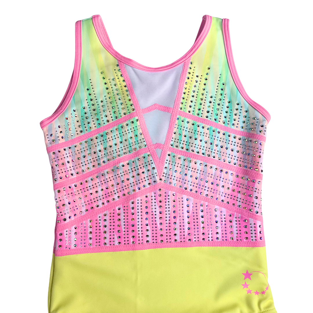 Justaucorps de gymnastique Little Stars Prism jaune et rose