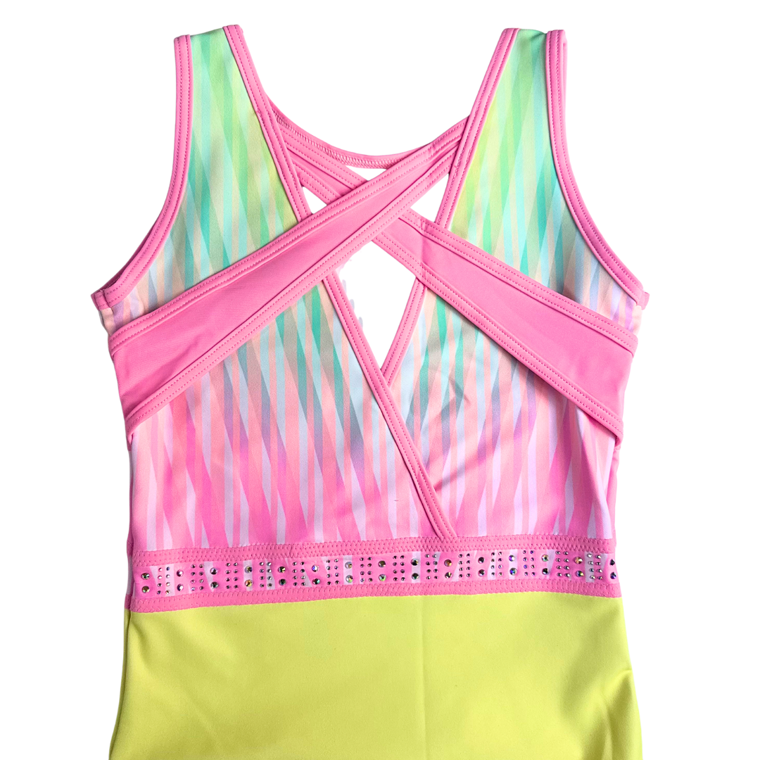 Justaucorps de gymnastique Little Stars Prism jaune et rose