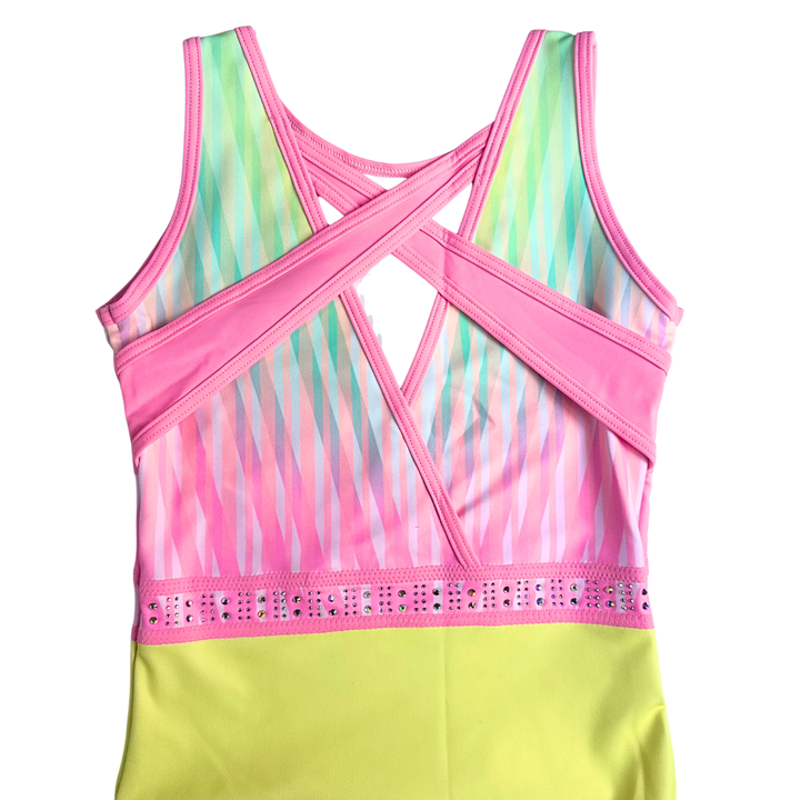 Justaucorps de gymnastique Little Stars Prism jaune et rose
