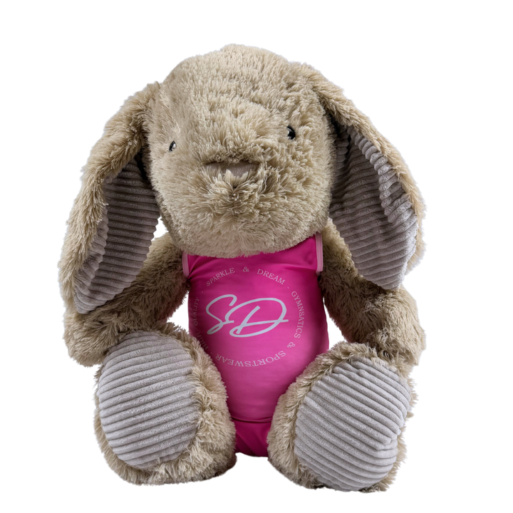 Mascotte Konijn XL bruin (60 cm) met Turnpakje Sparkle & Dream