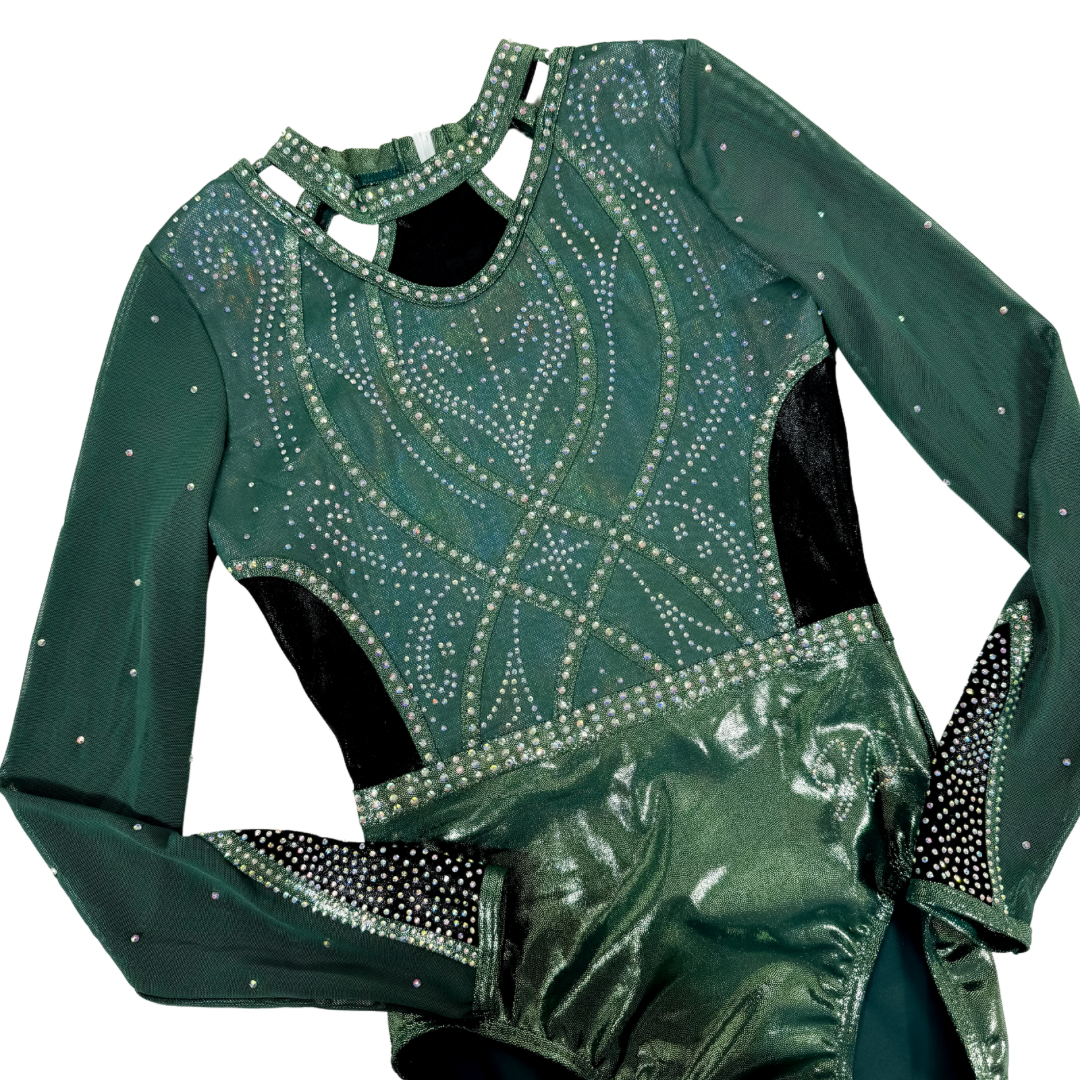 Elsa Gymnastics Leotard Khaki Green Black Long Sleeve