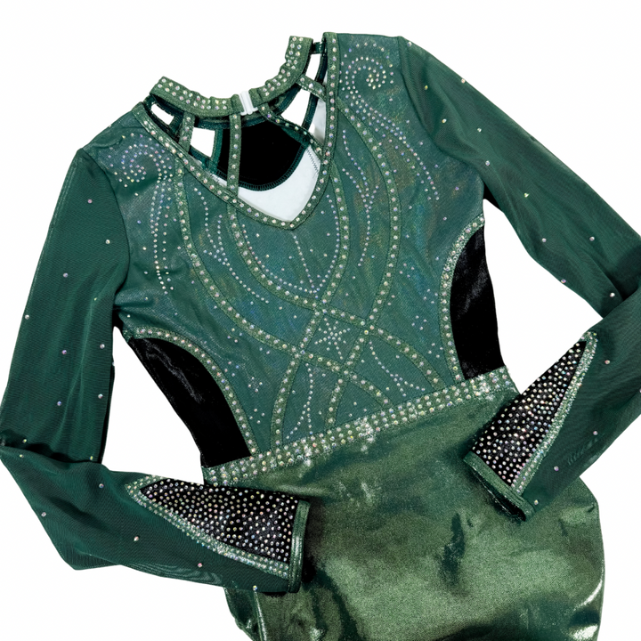 Elsa Gymnastics Leotard Khaki Green Black Long Sleeve