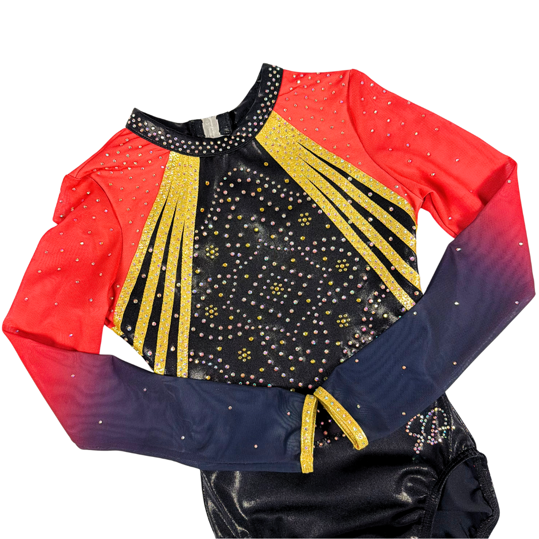 Gymnastic Leotard Nikki Black Red Gold Long Sleeve