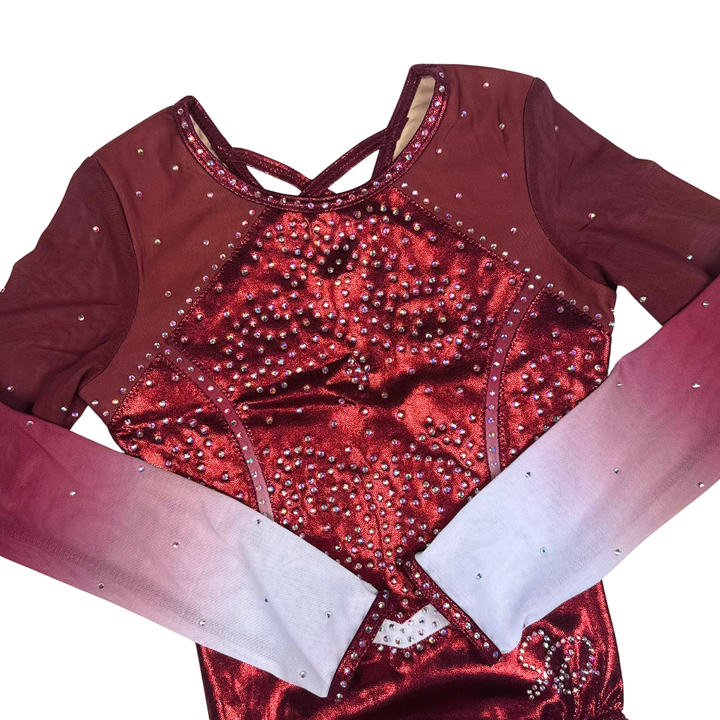 Quinty Bordeaux White Long Sleeve Gymnastics Leotard