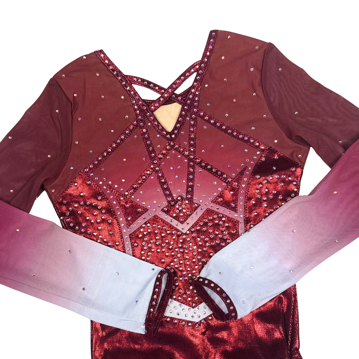 Quinty Bordeaux White Long Sleeve Gymnastics Leotard
