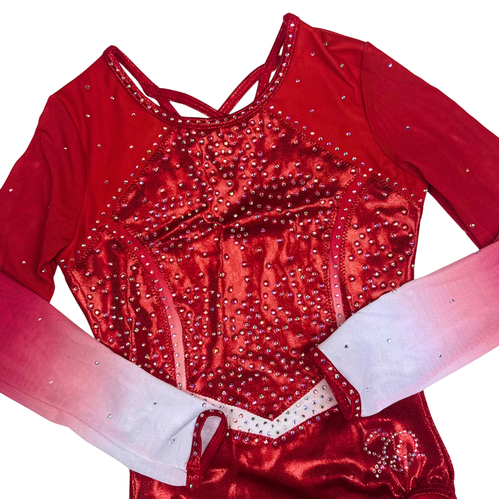 Quinty Red White Long Sleeve Gymnastics Leotard