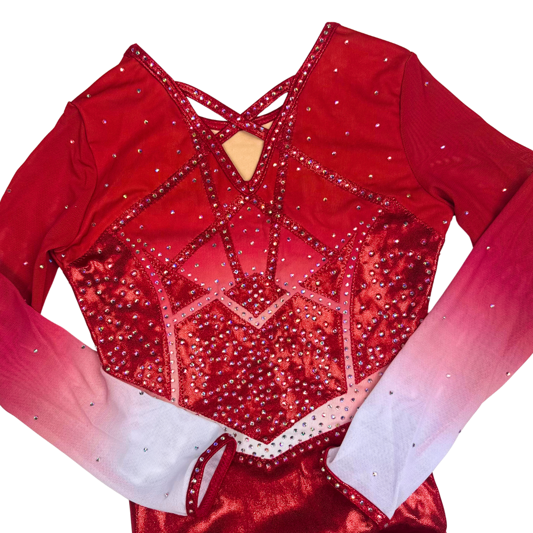Quinty Red White Long Sleeve Gymnastics Leotard