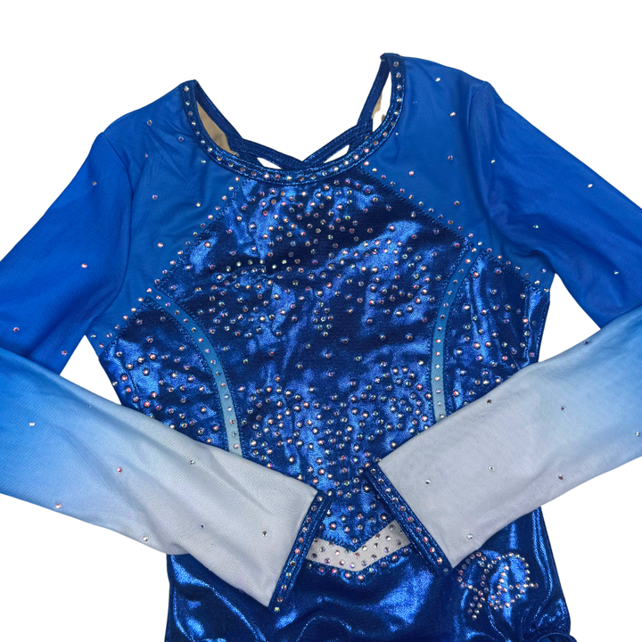 Quinty Royal Blue White Long Sleeve Gymnastics Leotard
