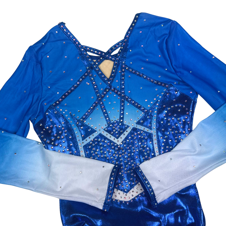 Quinty Royal Blue White Long Sleeve Gymnastics Leotard