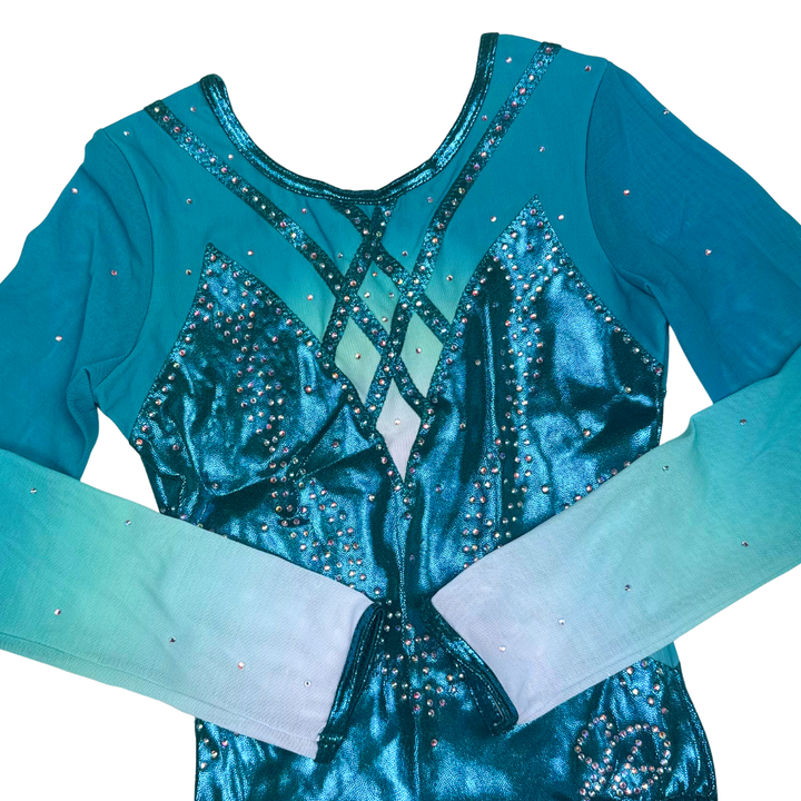 Robin Turquoise White Long Sleeve Gymnastics Leotard