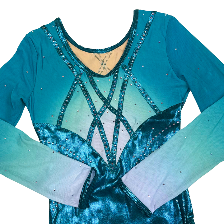 Robin Turquoise White Long Sleeve Gymnastics Leotard