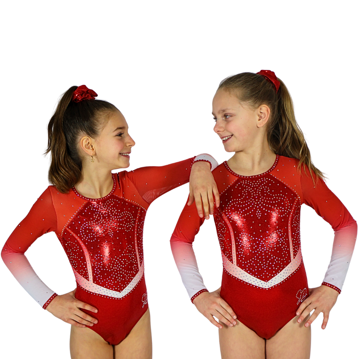 Justaucorps de gymnastique à manches longues Quinty rouge et blanc