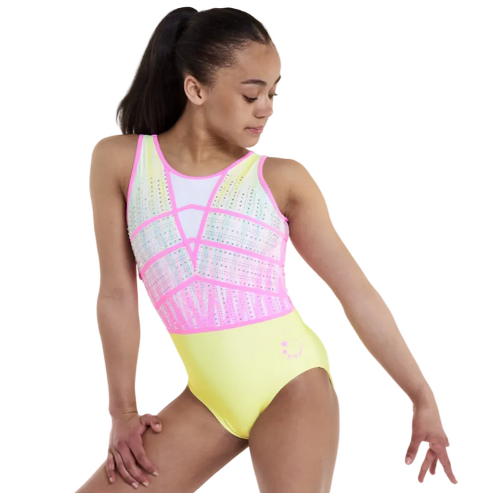 Justaucorps de gymnastique Little Stars Prism jaune et rose