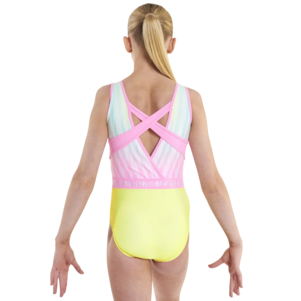 Justaucorps de gymnastique Little Stars Prism jaune et rose