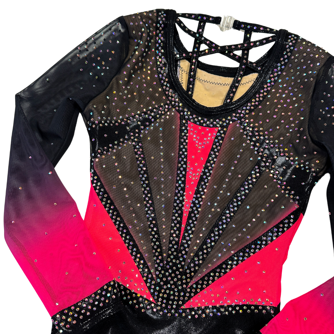Gymnastics leotard Amy Pink Black Long Sleeve - Main Image