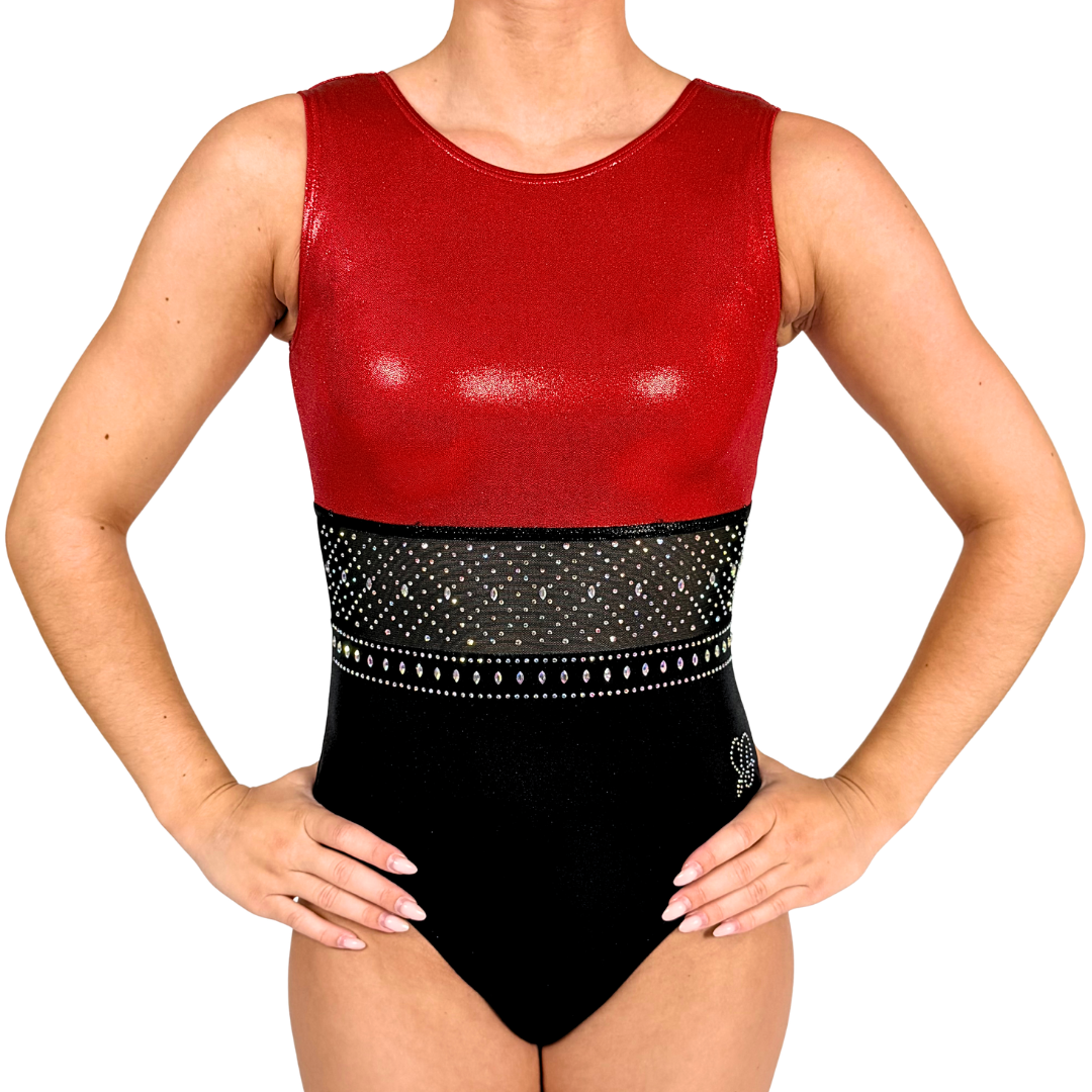 Turnanzug Basic Rot Schwarz Ärmellos