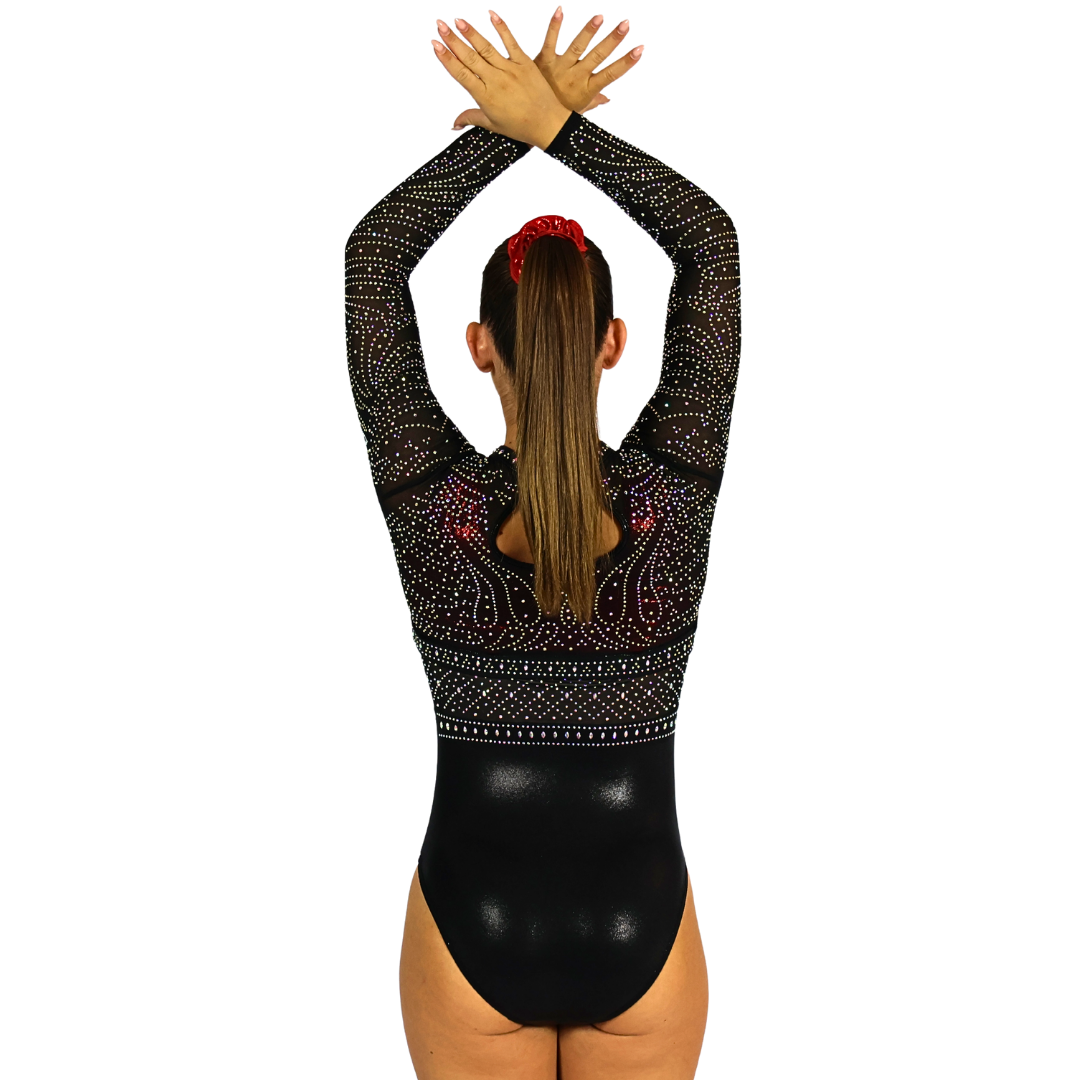 Turnanzug Basic Rot Schwarz mit Wendetrikot Abby Schwarz Gold