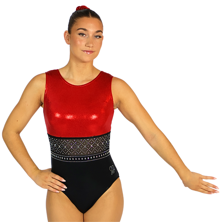 Turnanzug Basic Rot Schwarz Ärmellos