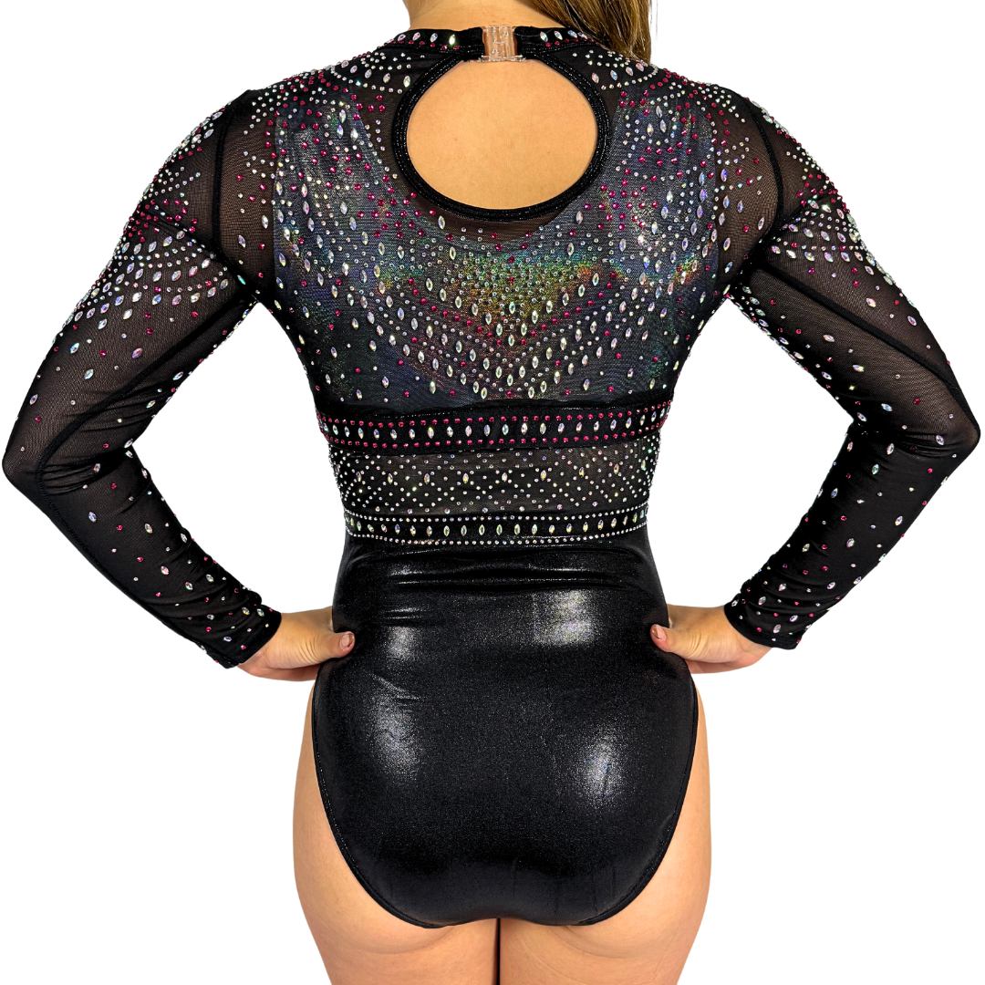 Basic-Turnanzug Holo Weiß mit Turntop Mae Schwarz Rosa