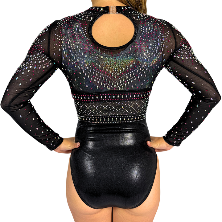 Basic-Turnanzug Holo Weiß mit Turntop Mae Schwarz Rosa