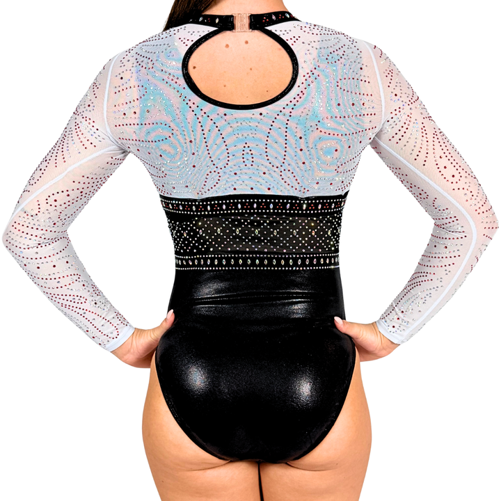 Basic-Turnanzug Schwarz mit Turntop Abby Weiß Rot