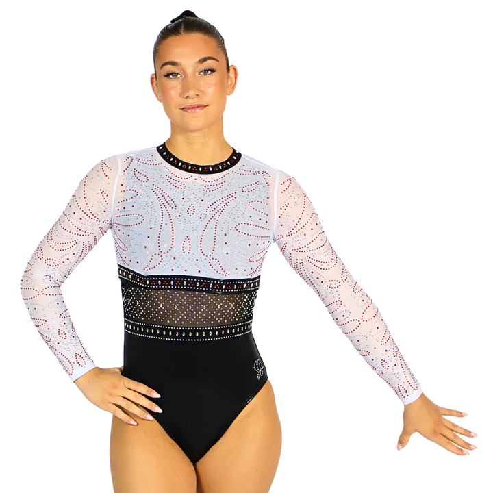Basic-Turnanzug Schwarz mit Turntop Abby Weiß Rot