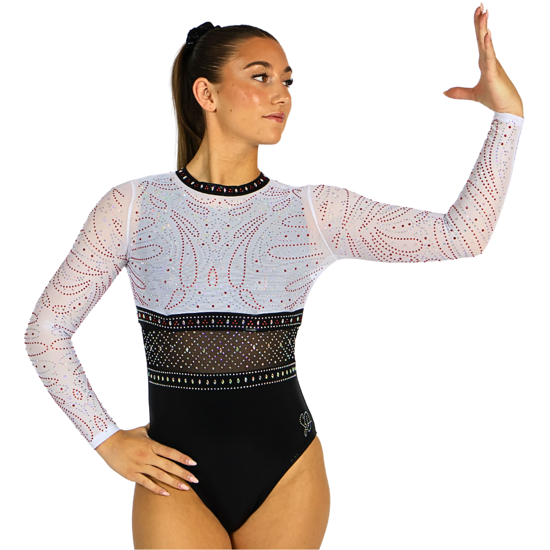 Basic-Turnanzug Schwarz mit Turntop Abby Weiß Rot