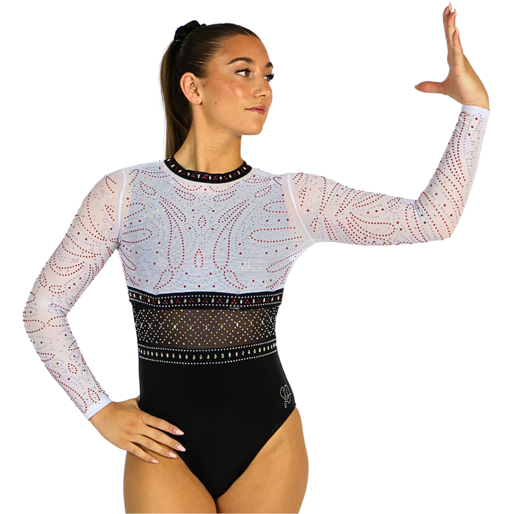 Basic-Turnanzug Schwarz mit Turntop Abby Weiß Rot
