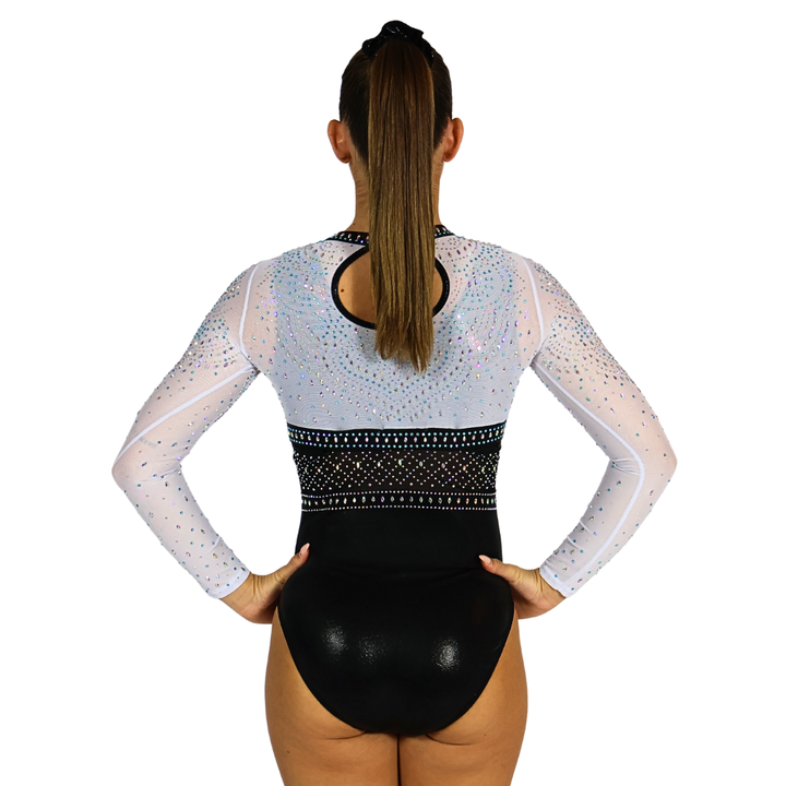 Gymnastics Leotard Basic Black with Gymnastics Top Mae White Light Blue