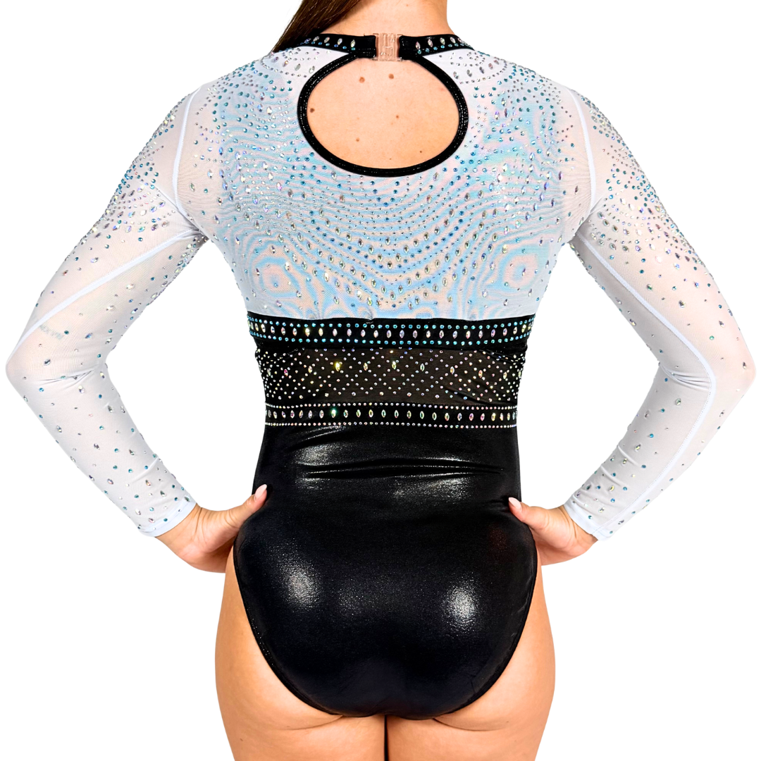 Gymnastics Leotard Basic Black with Gymnastics Top Mae White Light Blue