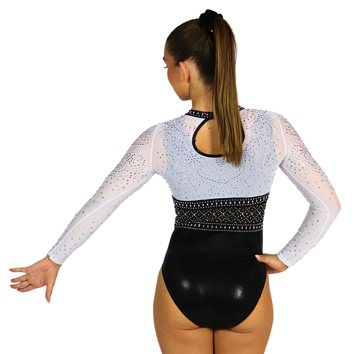 Justaucorps Basique Noir avec Top de Gymnastique Mae Blanc Lilas