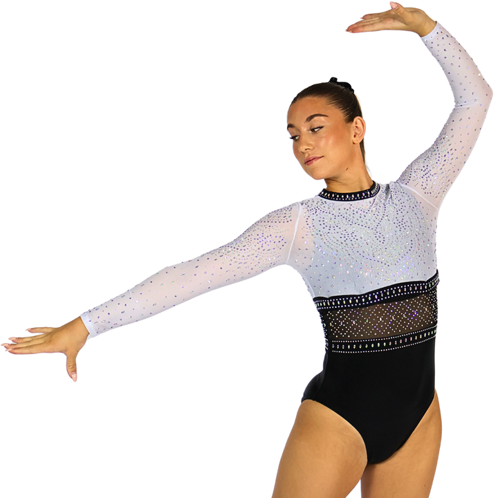 Justaucorps Basique Noir avec Top de Gymnastique Mae Blanc Lilas