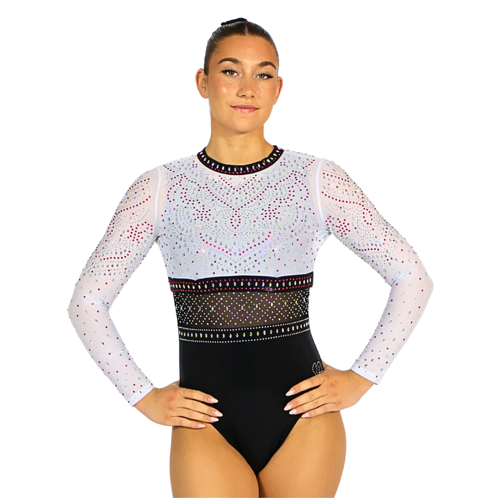 Basic Black Gymnastics Leotard with Mae White Pink Gymnastics Top
