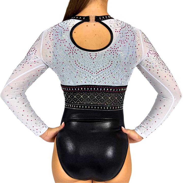 Basic Black Gymnastics Leotard with Mae White Pink Gymnastics Top