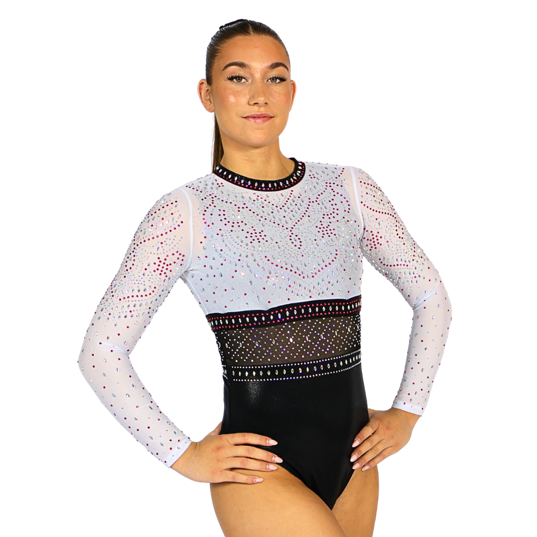 Basic Black Gymnastics Leotard with Mae White Pink Gymnastics Top