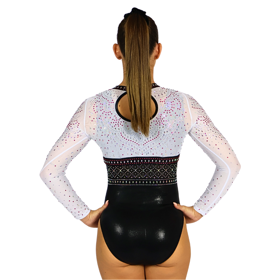 Basic Black Gymnastics Leotard with Mae White Pink Gymnastics Top