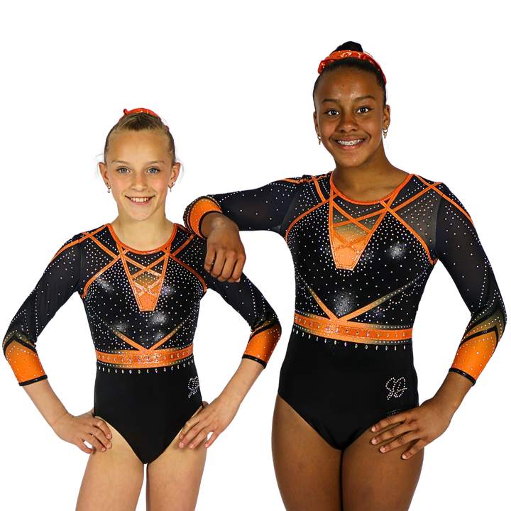 Justaucorps Julia Noir Orange Manches Longues