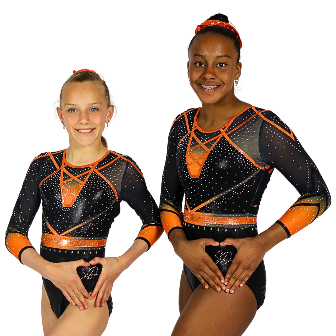 Justaucorps Julia Noir Orange Manches Longues