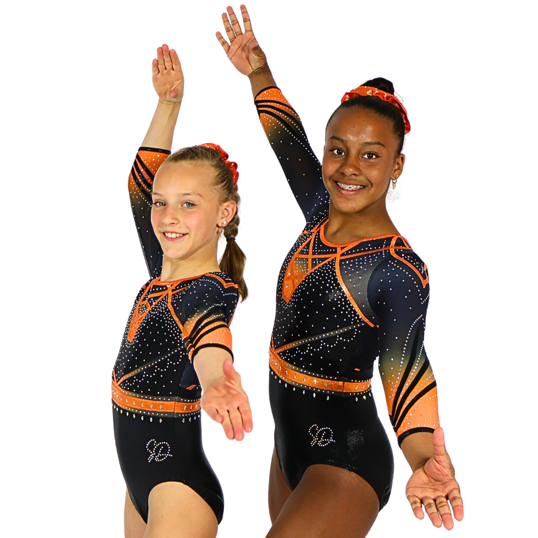 Justaucorps Julia Noir Orange Manches Longues