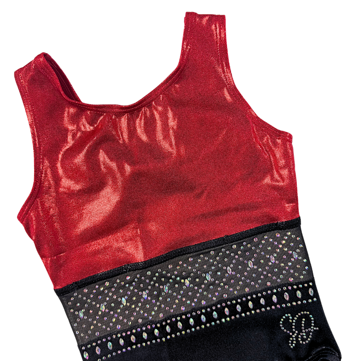 Turnanzug Basic Rot Schwarz Ärmellos