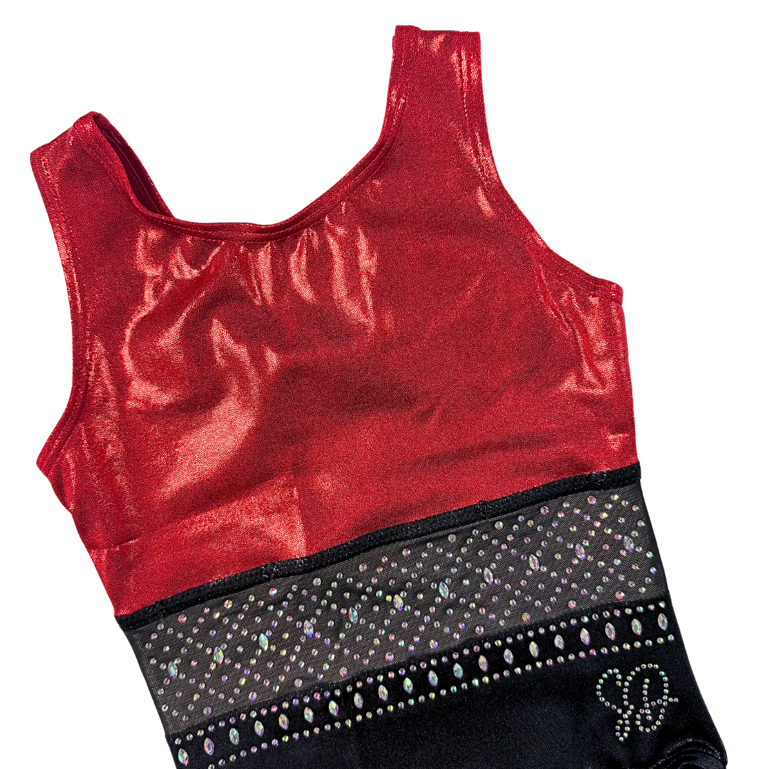Turnanzug Basic Rot Schwarz mit Wendetrikot Abby Schwarz Gold